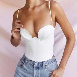 NWT House of CB Avery Bodysuit in Ivory Deep V Neck Boning Tank Top Corset